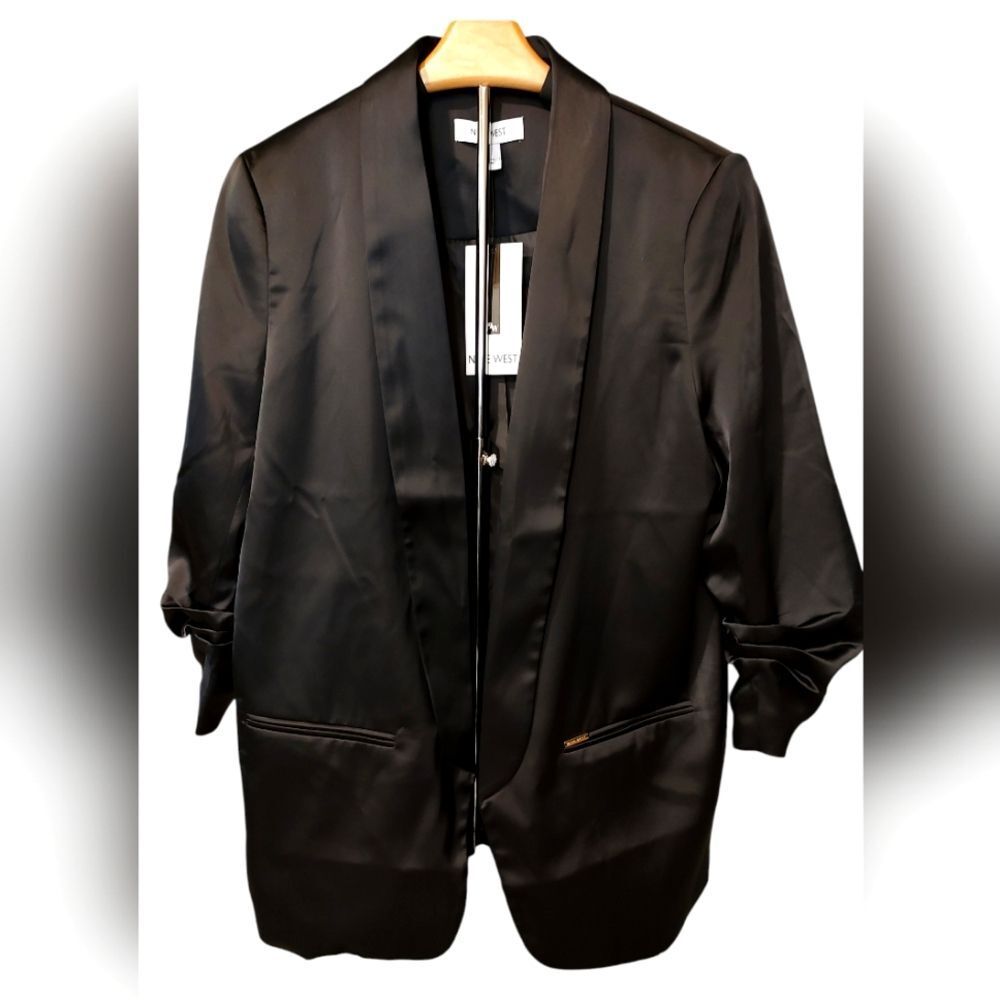 Nine West Satin Scrunched Blazer Size Large NWT Party Feminine Corporate Goth